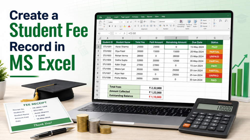 Create a Student Fee Record in MS Excel