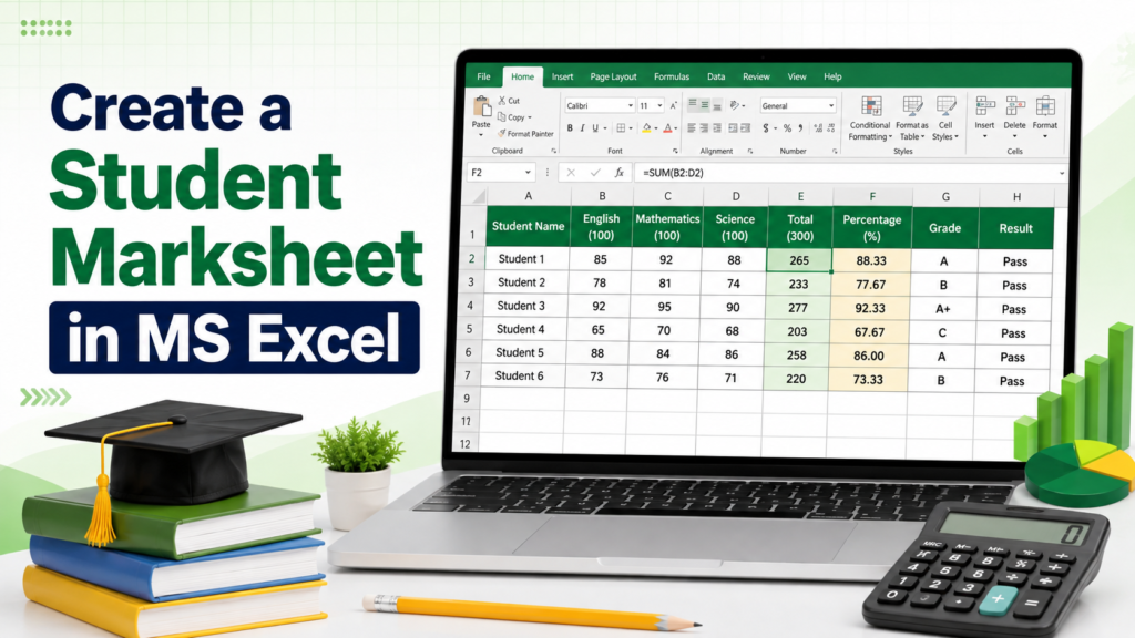 Create a Student Marksheet in MS Excel