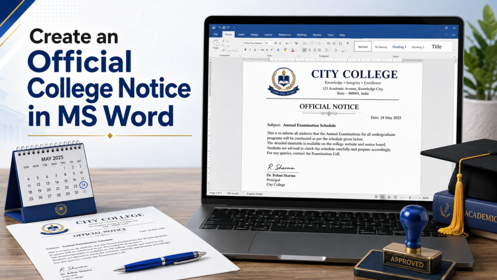 Create an Official College Notice in MS Word.