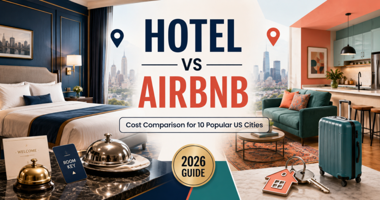 Hotel vs Airbnb cost comparison for ten popular US cities in 2026