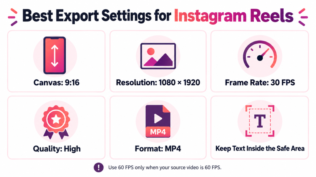Best InShot export settings for Instagram Reels including 916, 1080p and 30 FPS