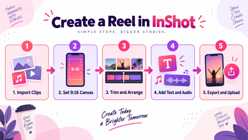 Five-step workflow for creating an Instagram Reel in InShot